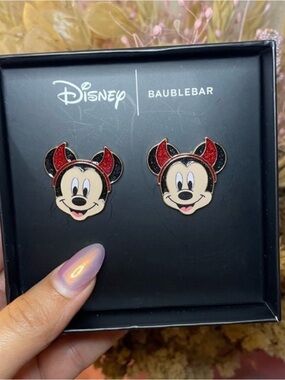 NEW IN BOX Disney x Baublebar festive Mickey Mouse red devil horns earrings